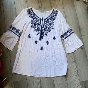 Blue and White Solitaire Swim top Small